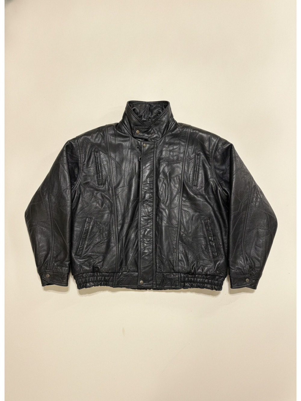Vintage MAXAM Genuine Lambskin Leather Jacket XXL Black Italian Mosaic Patchwork